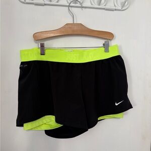 Nike Women's Black and Bright Yellow Athletic Shorts